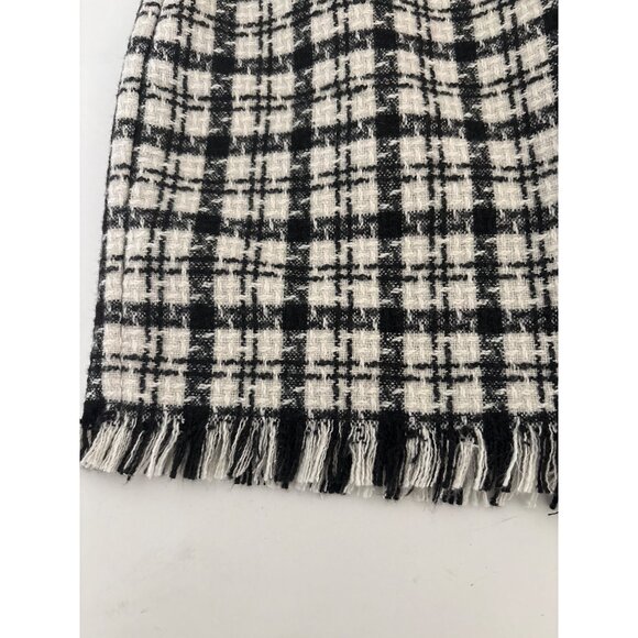 Preppy Tweed Plaid Skirt Large Mini Black & White Checkered Fringe Hem Classic - Picture 14 of 14
